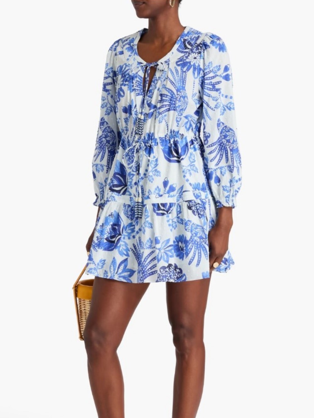 Farm Rio Blue & White Floral Printed Mini Dress